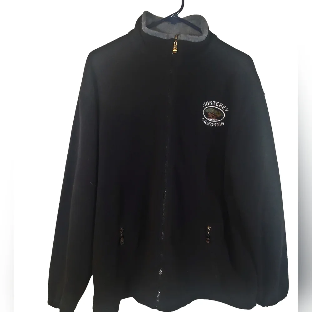 Mens Fleece Jacket Medium Monterey CA Black Full Zip Up‎ Lightweight Zip Pockets